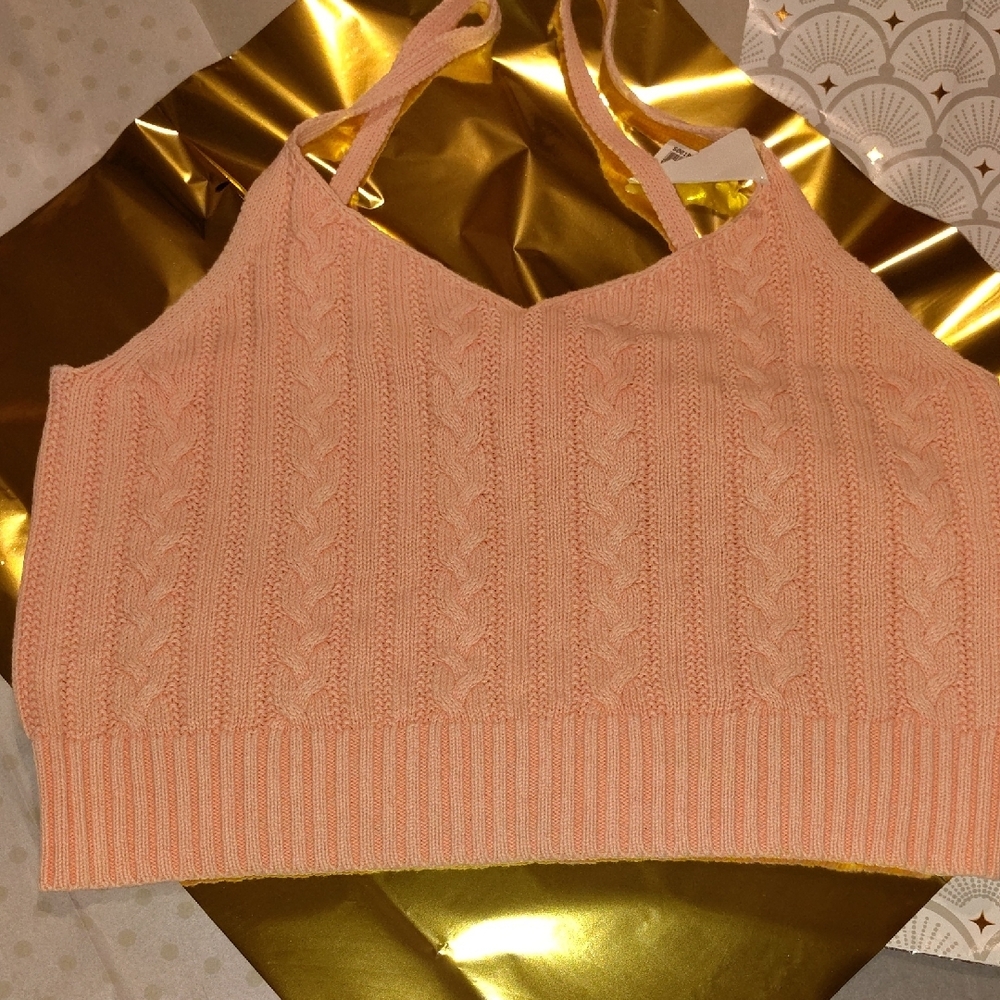 American Eagle Pink Ribbed Sleeveless Crop Top